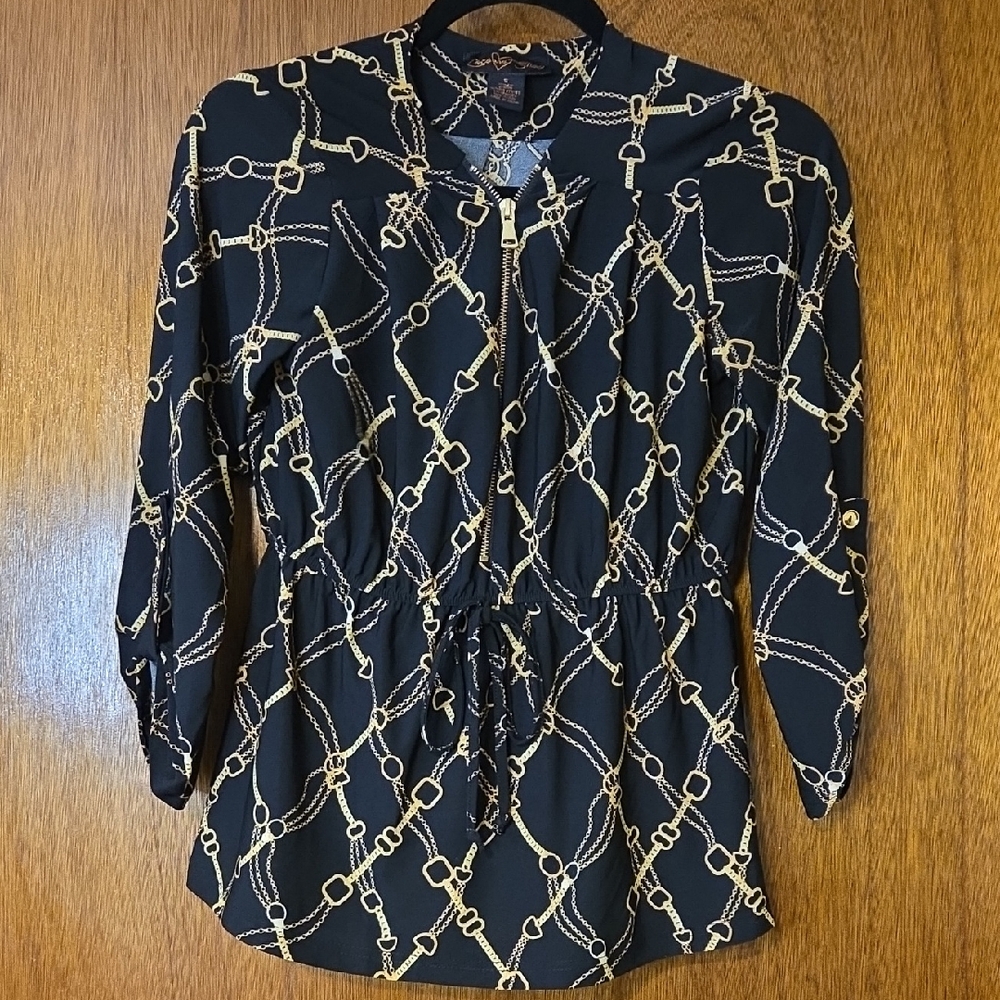 Coco Ansd Shay Chic Black and Gold Chain Pattern Blouse